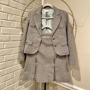 TO THE MAX 2 Piece Skirt Suit Blazer Jacket Size SX & Skirt Size 6 Gray Cotton